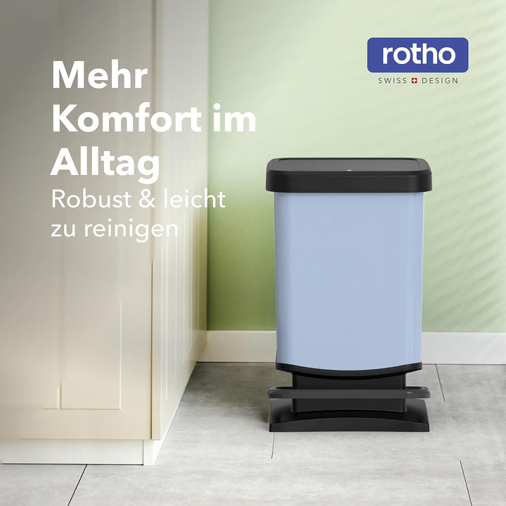Rotho Paso Mülleimer 20l mit Deckel, Kunststoff (PP recycelt) BPA-frei, blau, 20l (29.3 x 26.6 x 45.