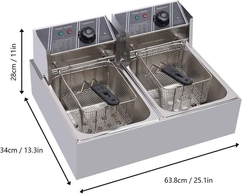 Doppel-Fritteuse Edelstahl 5000 W Elektrische Fritteuse 2x6L Profi Gastronomie Imbiss Friteuse Doppe