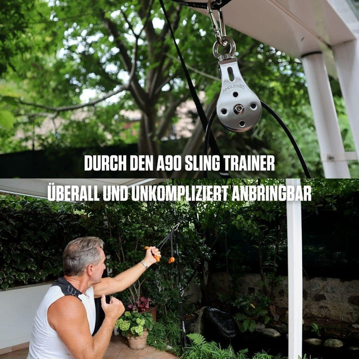 A90 Cable Pulley Set - Professionelles Kabelzug Trainingsgerät mit 2 Seilzug Kabel und multifunktion