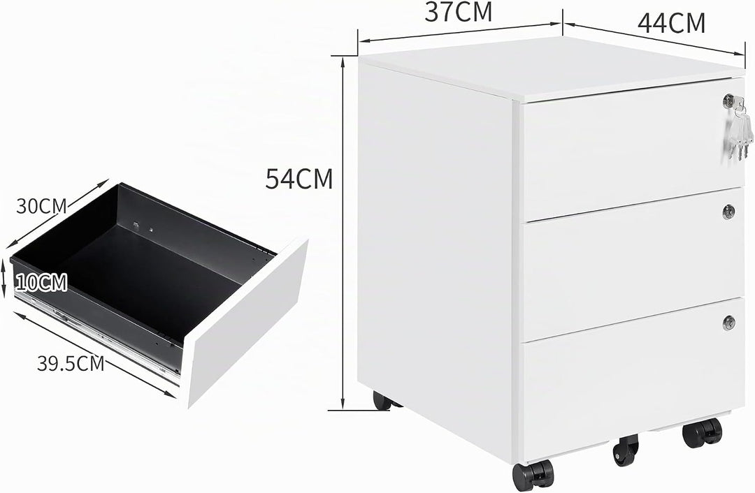 Rollcontainer mit Schubladen, Mobiler Aktenschrank unter Schreibtisch, Abschliessbarer Büroschrank,