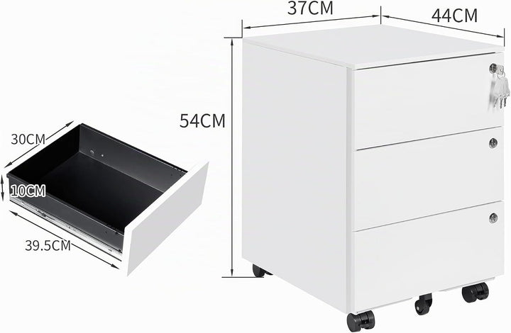 Rollcontainer mit Schubladen, Mobiler Aktenschrank unter Schreibtisch, Abschliessbarer Büroschrank,
