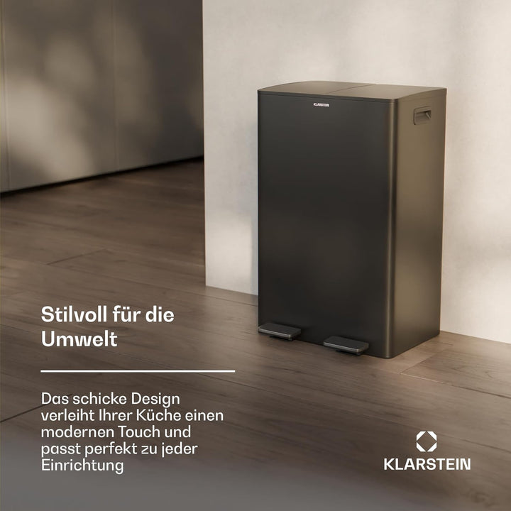 Klarstein EcoVista Mülleimer - 60L Abfalleimer mit 2 Fächern & 3L Kompostbehälter, Soft-Close, Edels