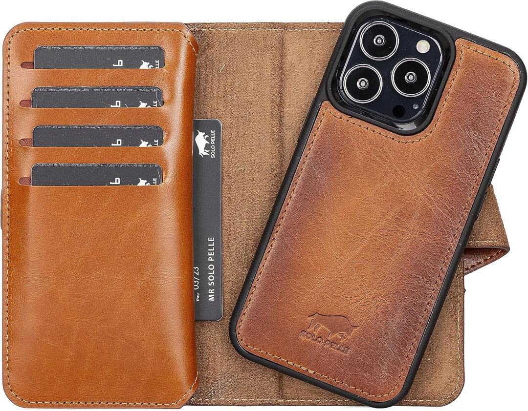 Solo Pelle Lederhülle kompatibel für iPhone 13 Pro in 6.1 Zoll abnehmbare Hülle (2in1) Harvard Doubl