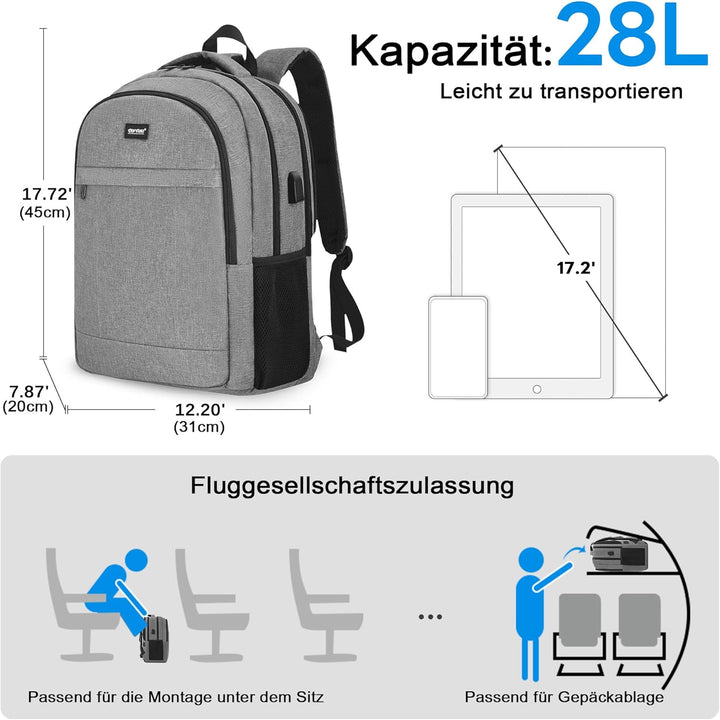 TANTOMI Rucksack Herren, Gross Laptop Rucksack 17 Zoll Schulrucksack Laptoptasche mit USB Ladeanschl