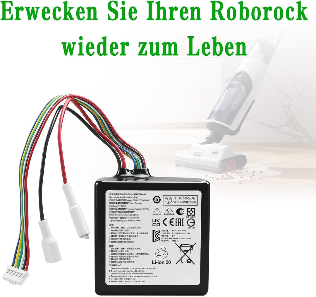 Akku 3600mAh Ersatzakku BRR-1P6S-4000S für Roborock Dyad Pro Combo A10 Plus Staubsauger, Kompatibel