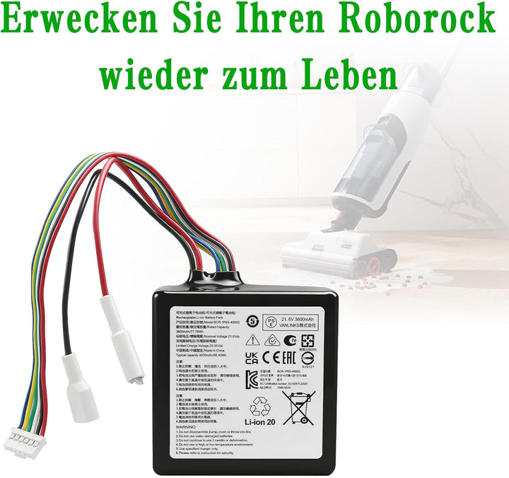 Akku 3600mAh Ersatzakku BRR-1P6S-4000S für Roborock Dyad Pro Combo A10 Plus Staubsauger, Kompatibel