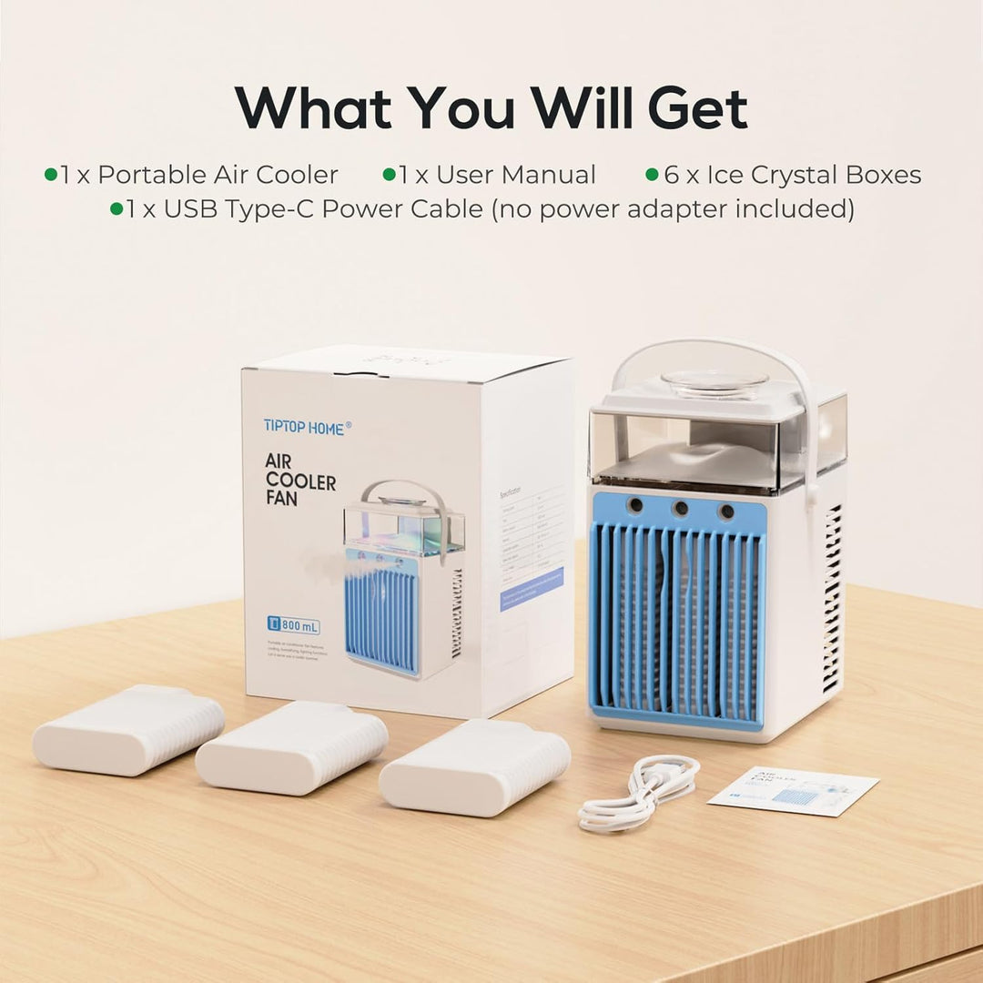 Mobile Klimaanlage, 5 in 1 Mini Klimagerät mit App-Steuerung, Persönlich Ventilator mit 800ml Wasset