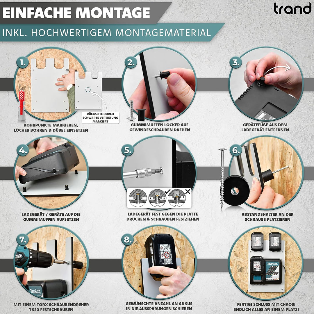 trand Wandhalterung für Makita Akku &amp; Ladegerät I Akkuhalter 18v/14,4v Makita inkl. Montagematerial
