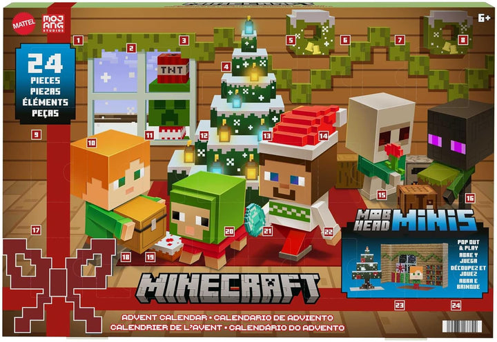 MINECRAFT Mob Heads Adventskalender - 24 Überraschungen mit Steve, Mobs und Zubehör im verpixelten L