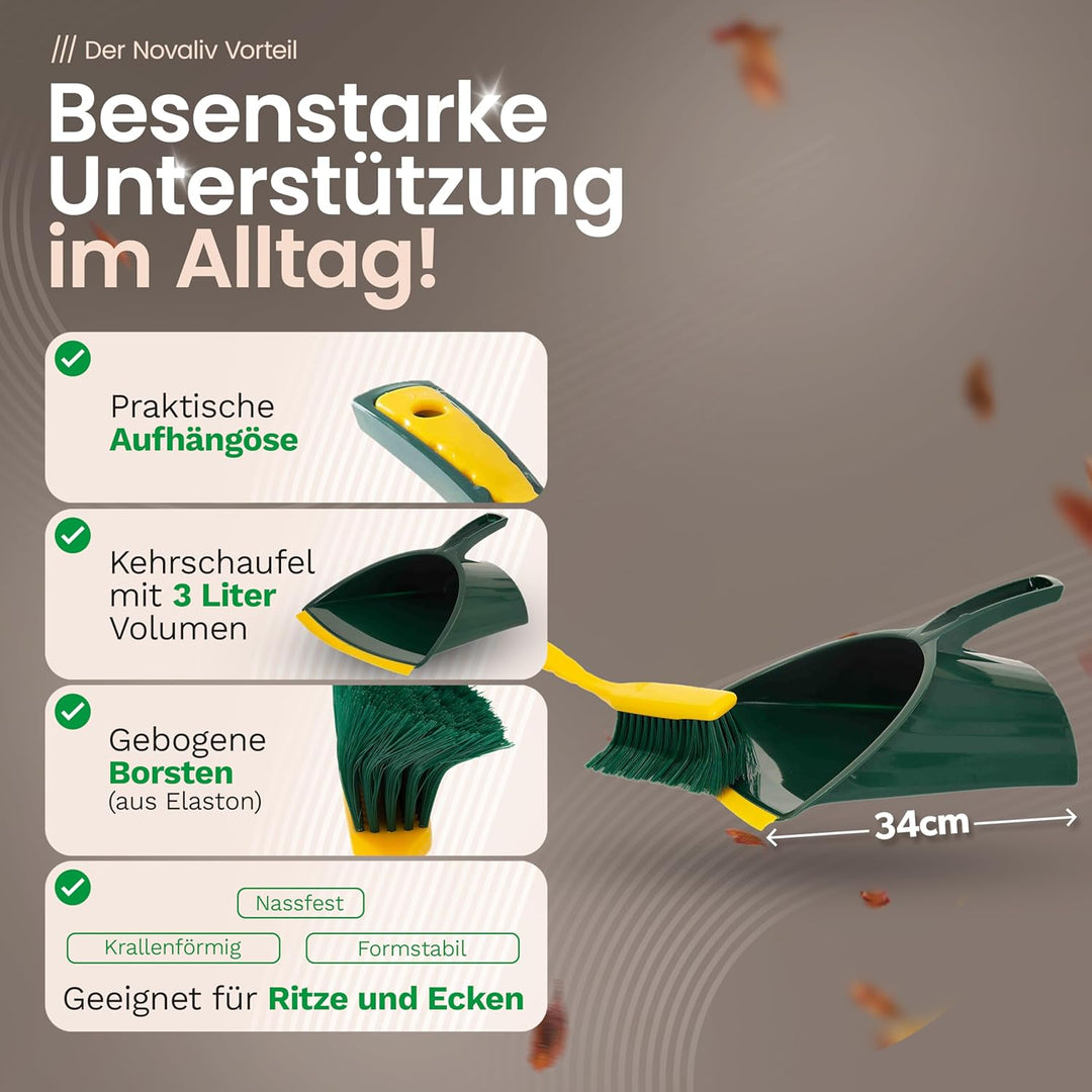 Novaliv Kehrgarnitur Jumbo Krallengarnitur 2-TLG Set Kunststoff Grün Gelb Gebogene Borsten Kehrset K