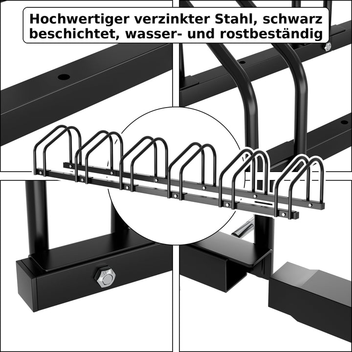 Fahrradständer Boden für 6 Fahrräder – 16mm verzinkter Stahl, 30cm Abstand, für 35-55mm Reifenbreite