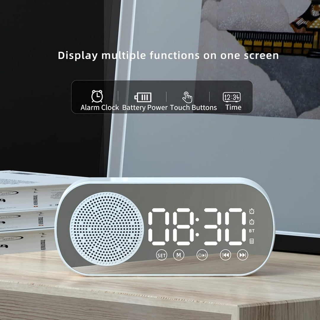 Elektrischer Wecker, Grosses Display, Drahtloser Bluetooth 5.0-Lautsprecher, Wecker mit Spiegeloberf