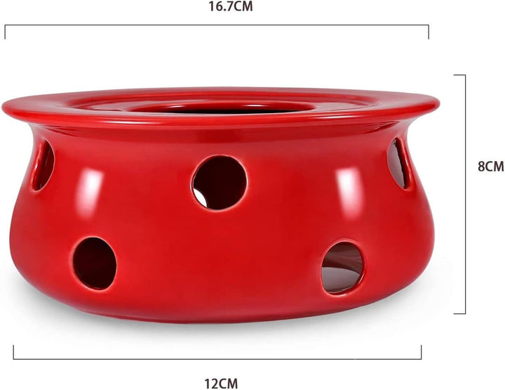 Teekanne mit Stövchen Keramik 1,6 L (Rot) Teekanne mit Edelstahl Sieb aus Keramik, Teekanne Liverpoo