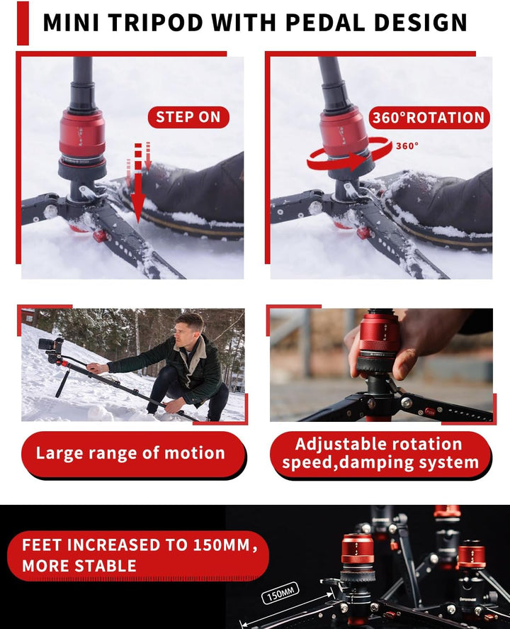 IFOOTAGE Cobra 3 Einbeinstativ Kamera C180F-P, automatische 1/4"- und 3/8"-Schraube, Kohlefaser, mit