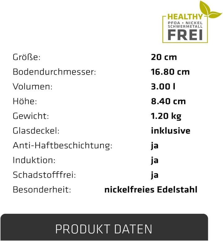 Berndes Kochtopf Injoy Special Edition 20 cm, Induktion, Kochtopf aus Edelstahl, allherdtauglich, To