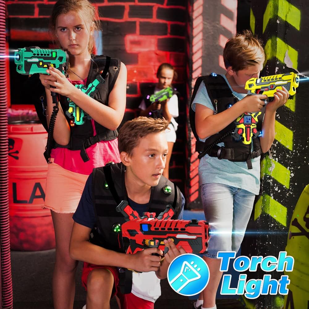Wiederaufladbares Laser Tag Set 4 – VATOS Laser Tag mit 4er Set mit Westen | Infrarot Laser Tag Set