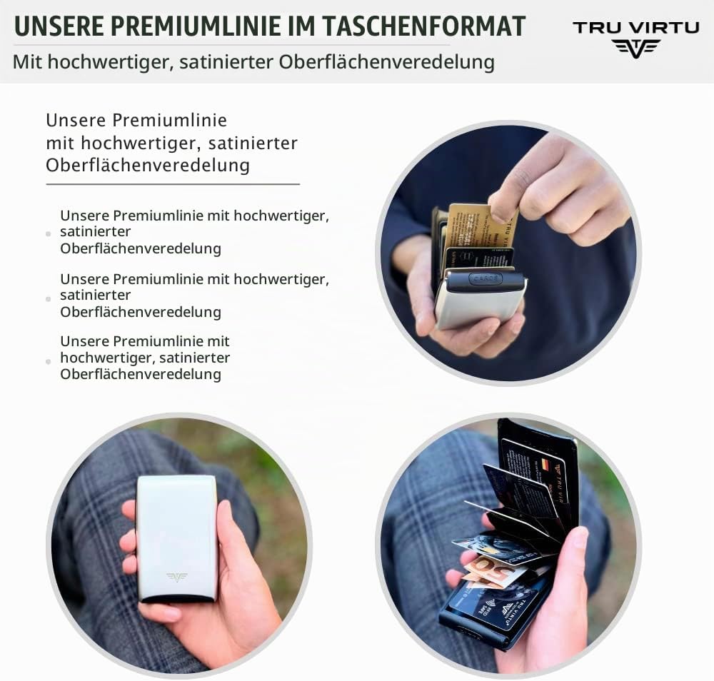 Tru Virtu Kreditkartenetui RFID/NFC Schutz - Karten Etui Fan Silk Silver Arrow - Slim Wallet aus Alu