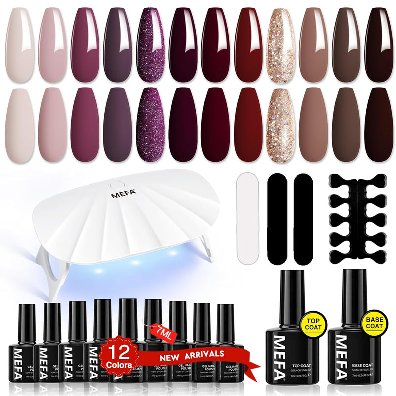 MEFA Shellac Set Starterset mit Lampe 6W,12 Farben UV Nagellack Set Gelnägel Starterset Nude Lila Ro