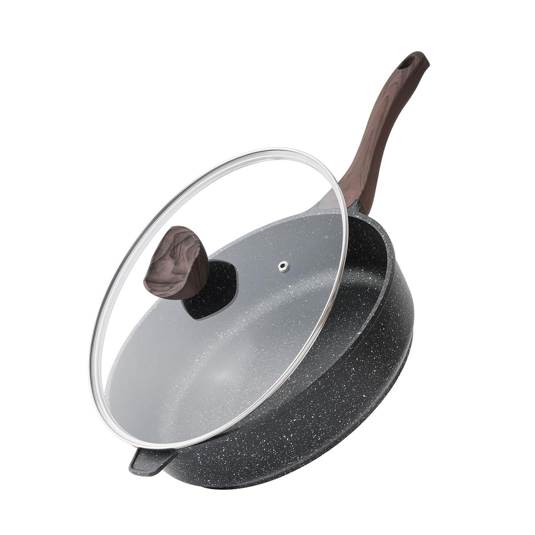 Kordisen Bratpfanne 28 cm Induktion, Antihaft Tiefe pfanne mit Deckel, Granitbeschichtung Pfanne, Ge