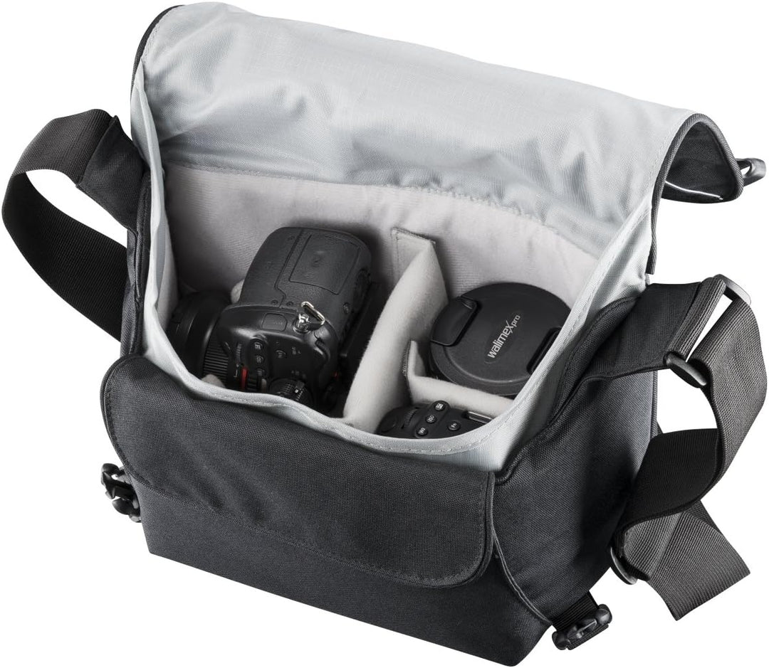 Mantona 111061 Mondstein SLR-Kameratasche (Messenger Bag, Universaltasche) schwarz/weiss