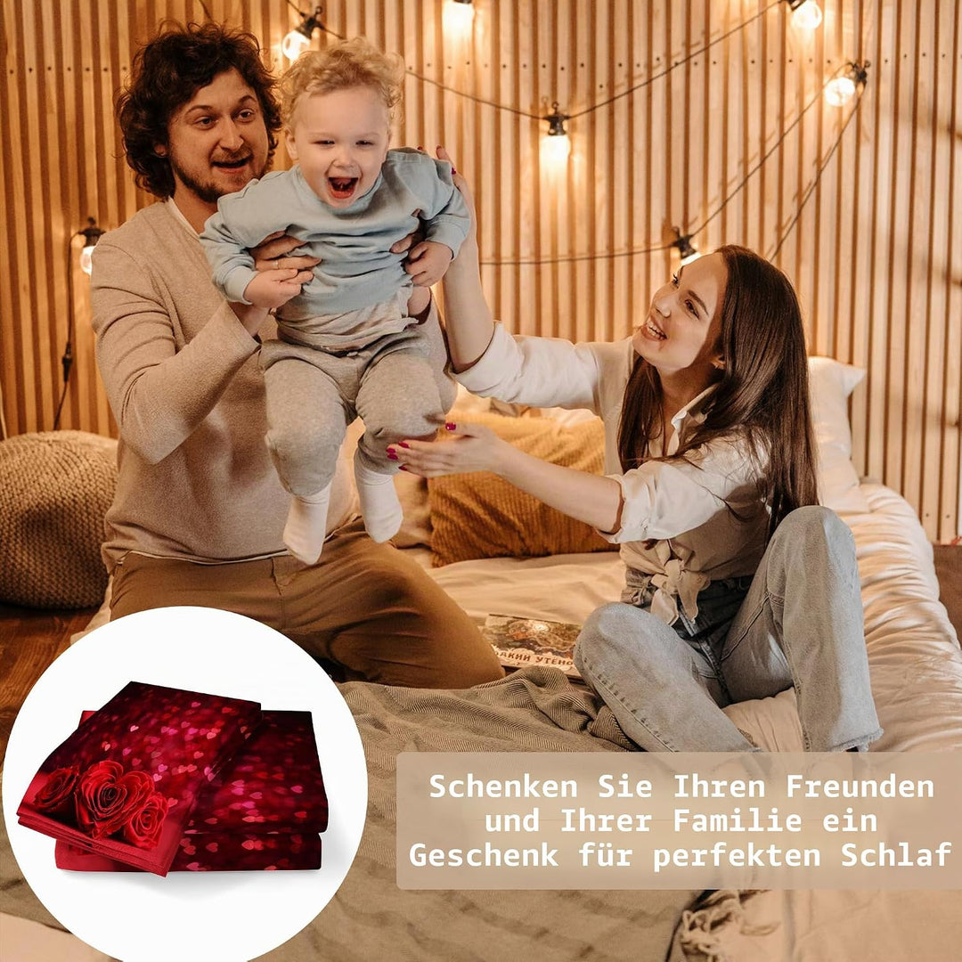 Bettwäsche 3D Rot Rose Bettbezug Set mit Reissverschluss und 2 Kissenbezug, Mikrofaser Kreative Rose