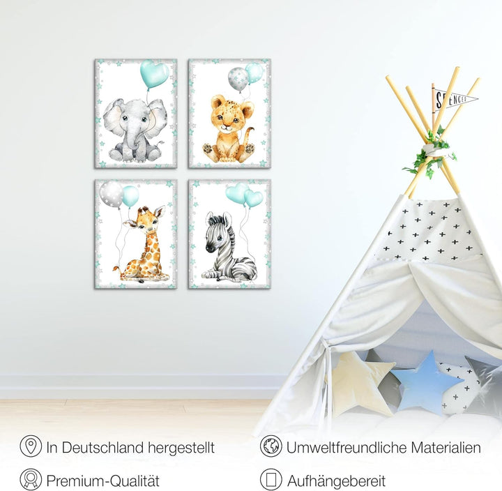 Novart Bilder Tiere - Fertig Zum Aufhängen - Kein Extra Rahmen benötigt - Wandbilder Set Kinderzimme