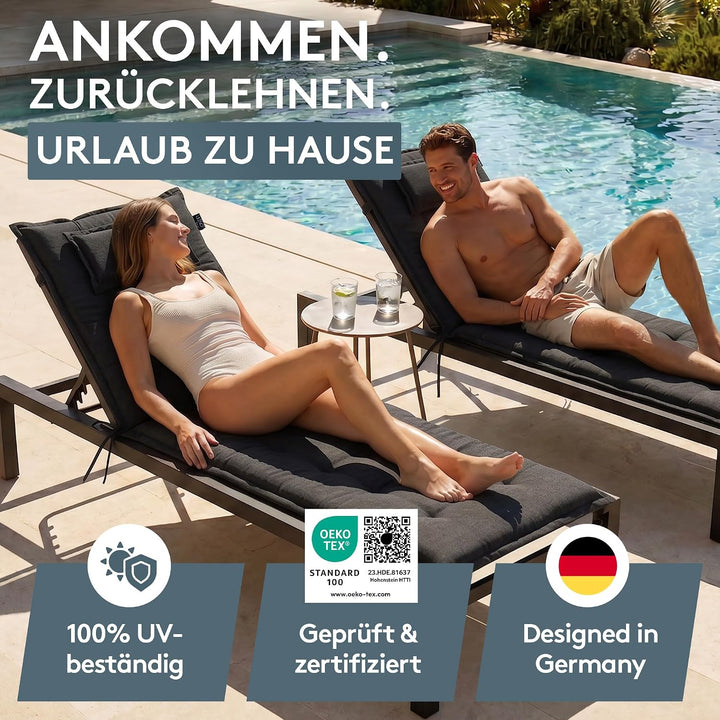 LILENO HOME Sonnenliege Auflage als [1er Set - Rollliege] in Anthrazit Y - Gartenliegen Auflage perf