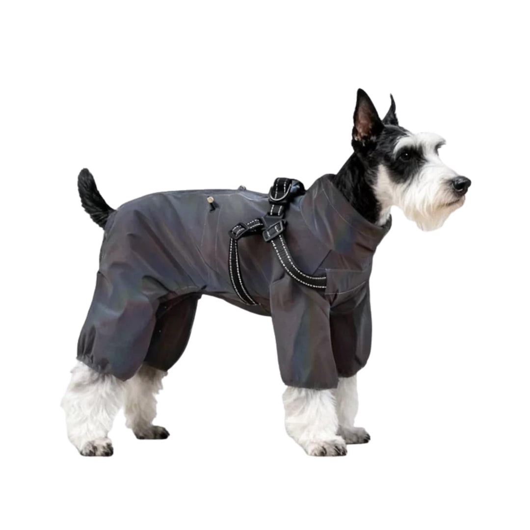 Hundegeschirr-Regenmantel, Verstellbare 4-Bein-Hundejacke mit Geschirr Reflektierender Overall Wasse