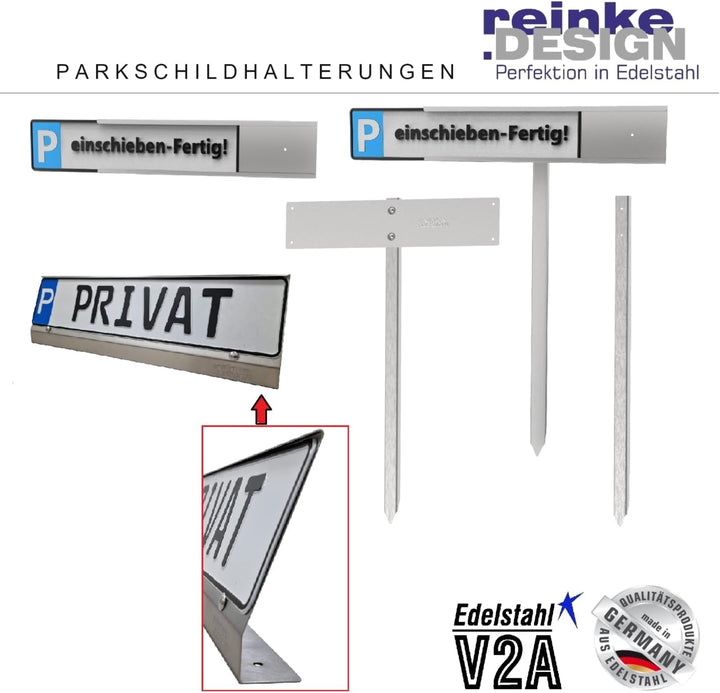 Edelstahl Parkschild Halterung mit Pfosten, Schild einfach einschieben, Made in Germany Parkschild H