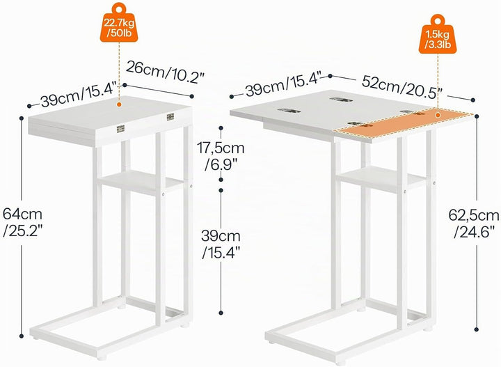 HOOBRO C-Form Beistelltisch, Klappbarer Sofatisch, Couchtisch, Kaffeetisch Snacktisch mit Lagerregal
