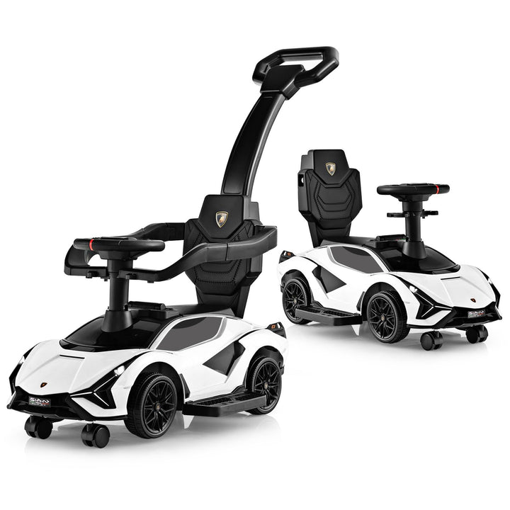 GOPLUS 3 in 1 Rutschauto, Lamborghini Schiebauto mit abnehmbarem Universalrad, USBs, Musik, Stauraum