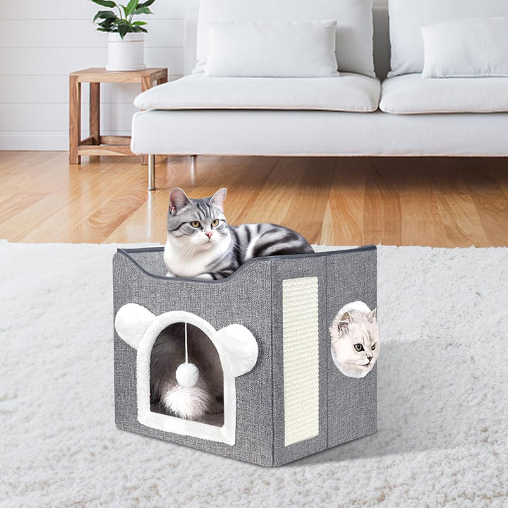 Katzenbetten für Indoor Katzen, Faltbares Katzenhaus, Katzenhöhle 2 Schicht Würfel Grosser Raum Katz