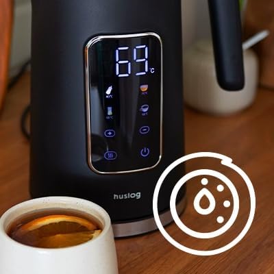 Elektrischer Wasserkocher, Kabellos, 2200W, Touch Panel, 1.7L, Schwarz, Schwarz