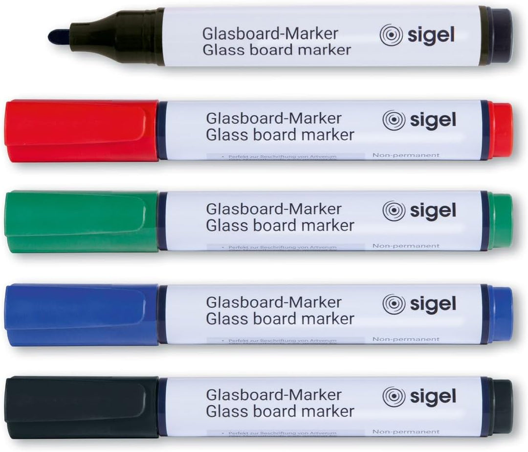 SIGEL GL730 Zubehörset für Glas-Whiteboards und Magnettafeln: Magnete, Marker, Stiftschale und Reini