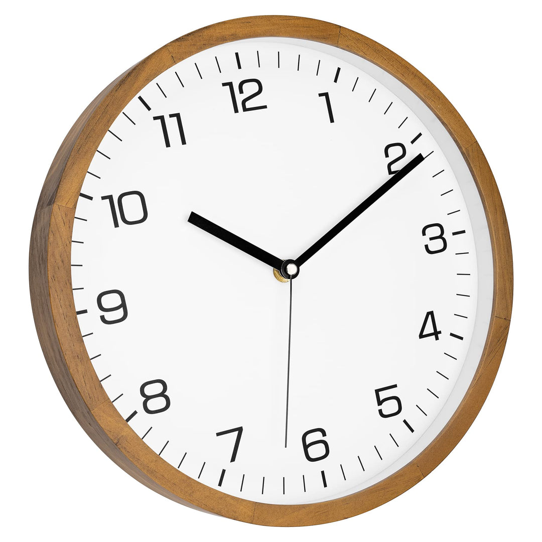 Foxtop Wanduhr Holz Ohne Tickgeräusche 30 cm Grosse Lautlos Wanduhr leicht zu lesen Rund Holzuhr für
