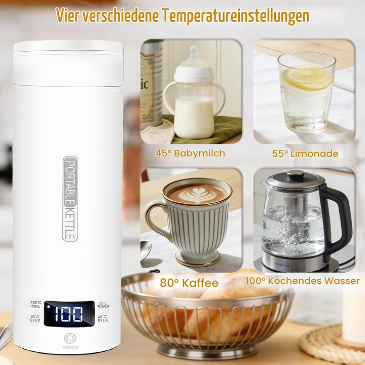Herbst Reisewasserkocher Klein 500ML Tragbarer Reise Wasserkocher mit Temperatureinstellung Automati