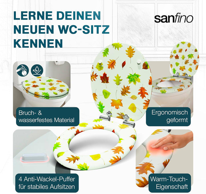 SANFINO® Premium WC Sitz mit Absenkautomatik – hochwertige Toilettendeckel aus Holz, viele bunte Mot