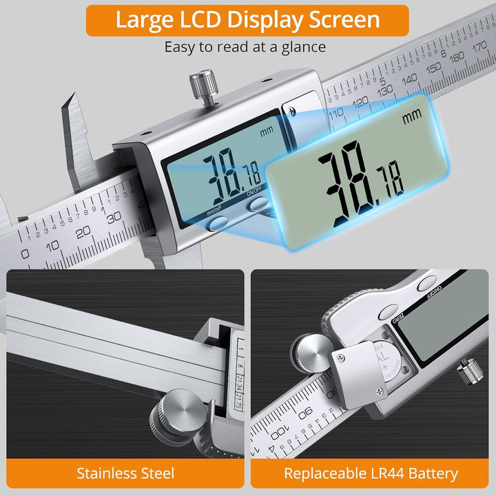 Neoteck Digital Messschieber 200 mm mit Fühlerlehre, LCD Display, Zoll/Metrik/Bruch, Messschieber El