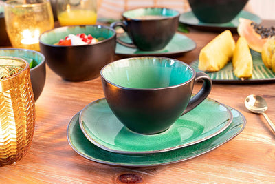 Sänger | Kaffeeservice Palm Beach aus Steingut 12-teilig, Kaffee Geschirrset für 4 Personen, Tassen,