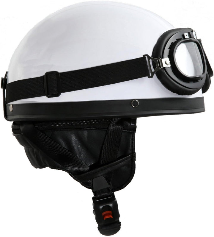 ATO Oldtimer Motorradhelm mit Fliegerbrille in Weiss Grösse S 55 bis 56cm