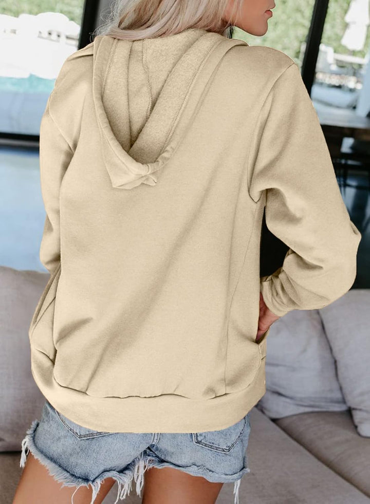 Maavoki Damen Zip Hoodie Langarm Kapuzenpulli Fleece Outwear Jacken Herbst Winter Sweatjacke A-beige