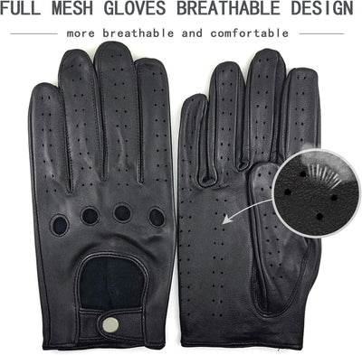 ZLUXURQ Herren Fahrerhandschuhe aus 100% Leder,Unliniert Lederhandschuhe Large(22.9-24.1cm) Schwarz-