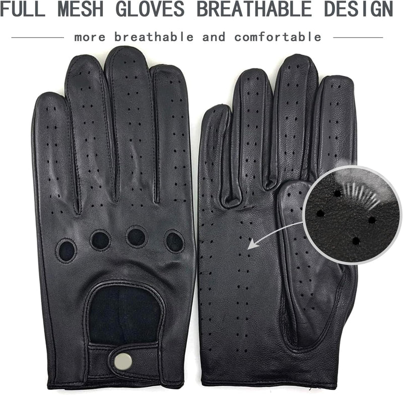 ZLUXURQ Herren Fahrerhandschuhe aus 100% Leder,Unliniert Lederhandschuhe Large(22.9-24.1cm) Schwarz-