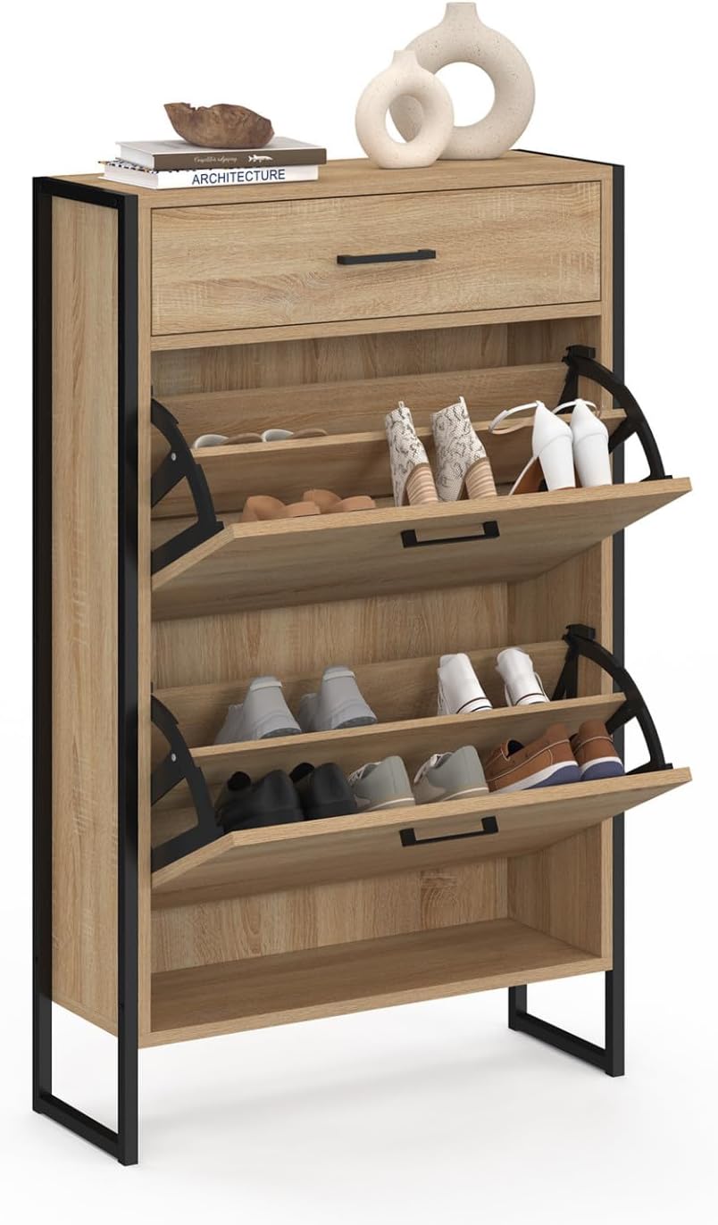 IDMarket - Schuhmöbel 12 Paar LUIS 2 Türen mit Schublade Industriedesign