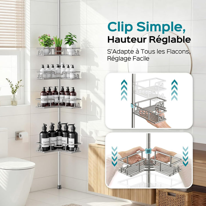 HAMITOR Duschablage Ohne Bohren: Teleskop-Eckregal Bad Ideal Für Kleine Bäder & Mieter – 4stufiges R