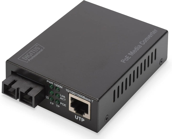DIGITUS Medienkonverter - SM - Gbit Ethernet - RJ45 / SC - 1310nm Wellenlänge - Bis 20km - Mit PoE-I