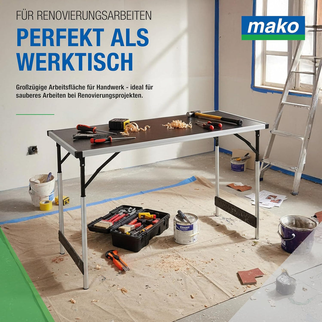 mako Multifunktionstisch Profi – Höhenverstellbarer Mehrzwecktisch 60 x 100 cm - Campingtisch, Klapp