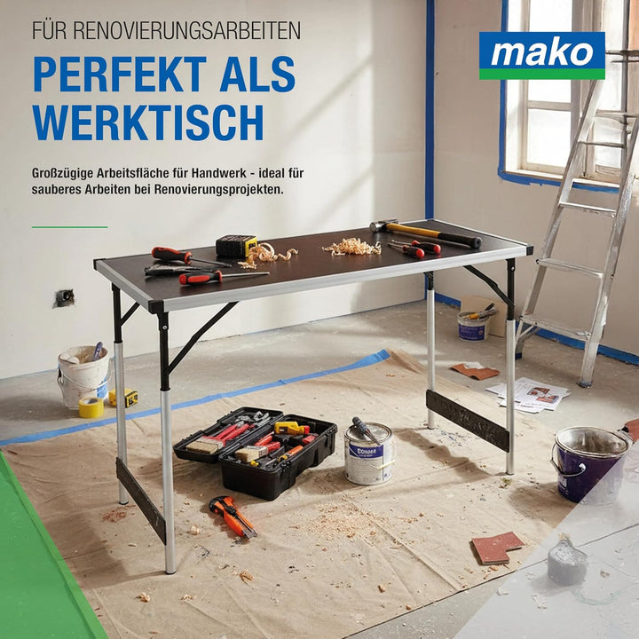 mako Multifunktionstisch Profi – Höhenverstellbarer Mehrzwecktisch 60 x 100 cm - Campingtisch, Klapp
