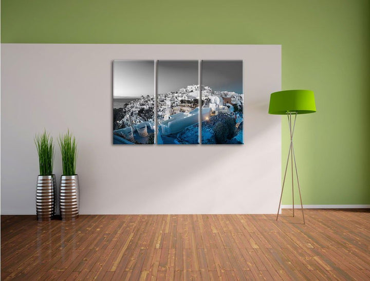 Pixxprint Oia Dorf Santorin als Leinwandbild/Grösse: 3 Teilig (120x80 cm) cm/Wandbild/Kunstdruck/fer