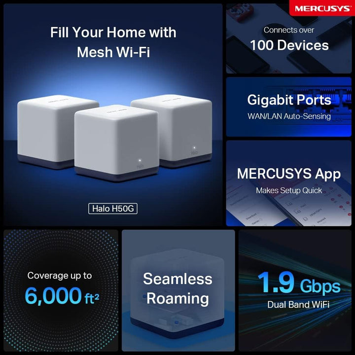 Mercusys AC1900 Mesh WiFi, Whole Home Mesh WiFi Extender Booster deckt bis zu 550 m² ab, Verbinden S